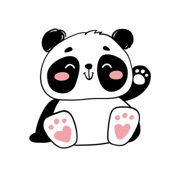 Cute panda smiles and waves his paw hello. Vector illustration, funny animal Stockillustratie