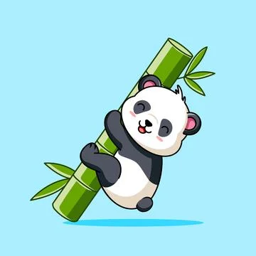 Cute Panda Smiling Climbing Bamboo Stock Illustration
