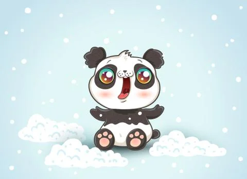 Cute panda on snow. Illustrazione stock