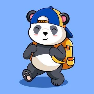 Cute Panda Student Walking with Backpack Vector Illustration Ilustração Stock
