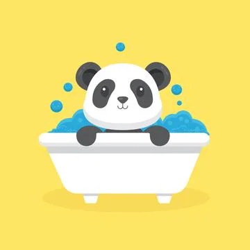 Cute Panda Take Bath Cartoon Character Stock Illustration