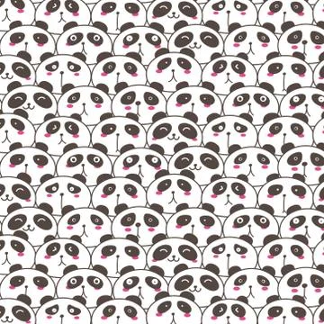 Cute Panda Vector Pattern Background. Fun Doodle. Handmade Vector Illustration. 스톡 일러스트