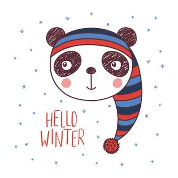 Cute panda in a warm hat Stock Illustration