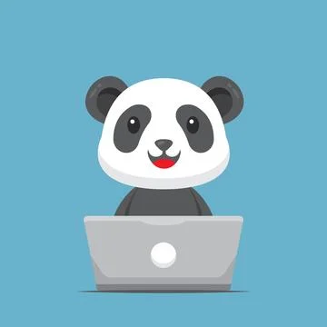Cute Panda Working with Laptop Stock Illustration