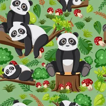 Cute pandas seamless pattern Stockillustratie