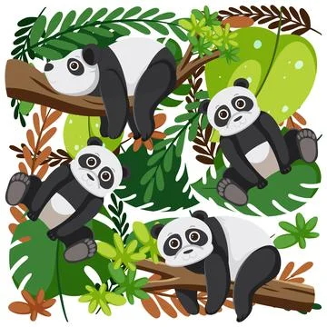 Cute pandas seamless pattern Stock Illustration