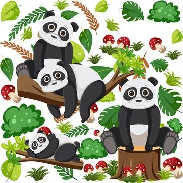 Cute pandas seamless pattern Stockillustratie