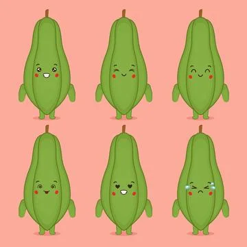 Cute Papaya with Various Expression Stock Illustration
