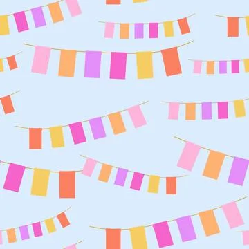 Cute paper flags hanging in grey seamless pattern Illustrazione stock