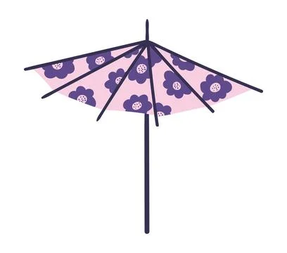Cute paper umbrella with floral pattern hand drawn illustration Stock Illustration