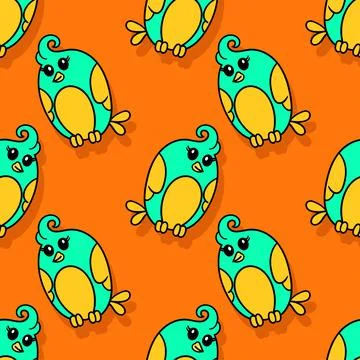 Cute parakeet chicks seamless pattern textile print. repeat pattern backgroun Illustrazione stock