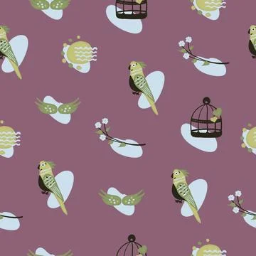 Cute parrot, seamless pattern Illustrazione stock