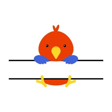 Cute parrot split monogram. Funny cartoon character for shirt, scrapbooking,  Stock Illustration