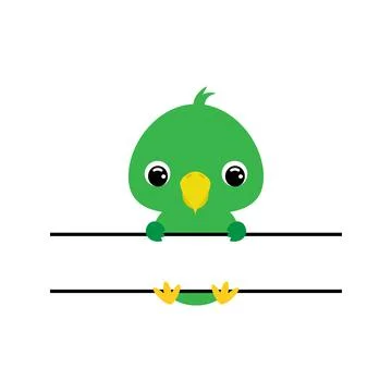 Cute parrot split monogram. Funny cartoon character for shirt, scrapbooking Stock Illustration