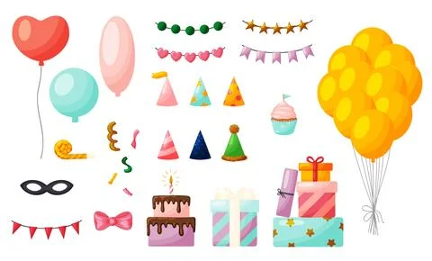 Cute Party Elements Set Cartoon Vector Clipart Ilustración de archivo