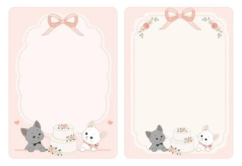 Cute pastel birthday cat vector frames with cake Stock Illustration