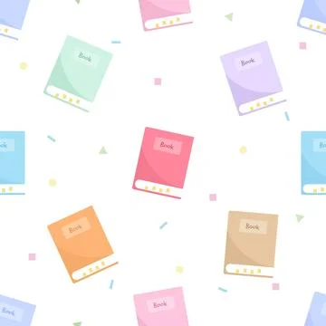 Cute pastel book seamless pattern isolated on white background Stock Illustration