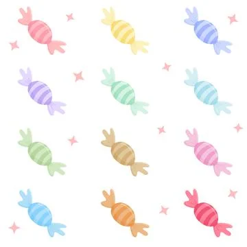 Cute Pastel Candy Seamless Pattern with Sweet Colorful Wrappers イラスト素材