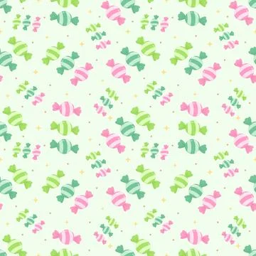 Cute Pastel Candy Seamless Pattern with Pink Mint Green and Lime Sweets Stock Illustration