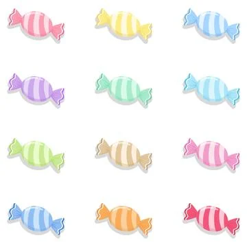 Cute pastel candy vector illustration set with white wavy lines 库存插图