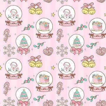 Cute Pastel Christmas seamless pattern Decorative Snow Globe doodle hand dr.. Illustrazione stock