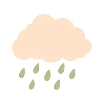 Cute pastel cloud with falling rain drops vector isolated on white. Perfect for Stock Illustration