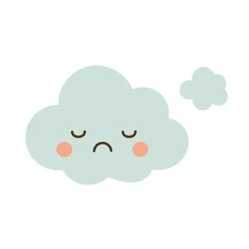 Cute pastel cloud with sad expression, perfect for children weather themes Stock Illustration