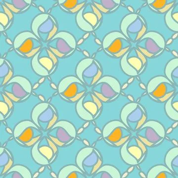 Cute pastel colored vector seamless abstract shapes repeat pattern on blue Stock Illustration