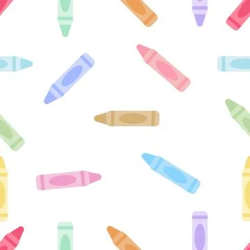 Cute pastel crayons seamless pattern isolated on white background Stock Illustration