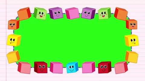 Cute Pastel Cube Cartoon Border Loop on Green Screen Stock Footage 345308313