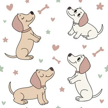 Cute Pastel Dog Pattern Seamless Vector Background.. Stock Illustration