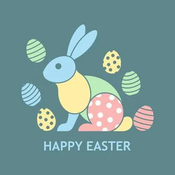 Cute Pastel Easter Bunny With Decorative Eggs Flat Vector Illustration Stock Illustration