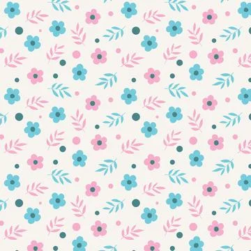 Cute Pastel Floral Seamless Pattern Background with Simple Flowers and Leaves Stock Illustration