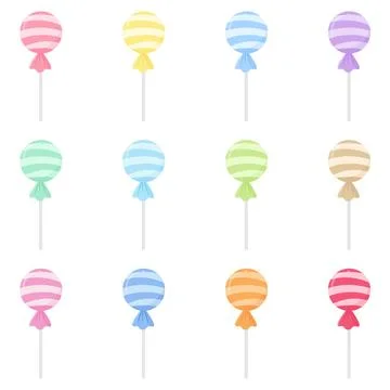 Cute Pastel Lollipop Candy Set with Colorful Sweet Treats Collection Isolat.. Illustrazione stock