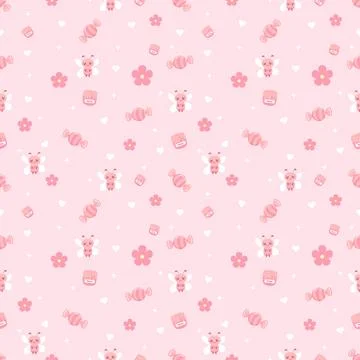 Cute Pastel Pink Bee Candy Honey Seamless Pattern Stock Illustration