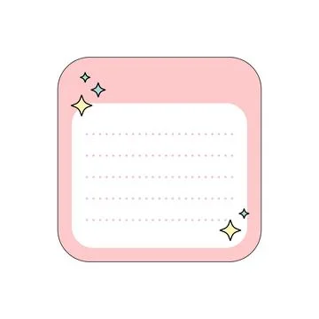 Cute pastel pink sticky note template with dotted lines and stars. イラスト素材