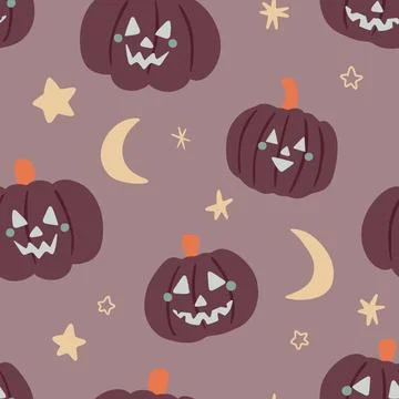 Cute Pastel Pumpkin Pattern with Moon and Stars Stock Illustration