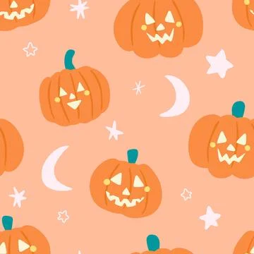 Cute Pastel Pumpkin Pattern with Moon and Stars Stock Illustration