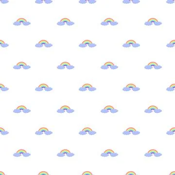Cute pastel rainbow and cloud seamless pattern 库存插图