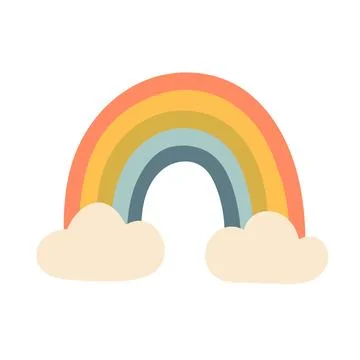 Cute pastel rainbow with soft clouds vector illustration. Minimal flat design Stock Illustration
