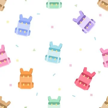 Cute pastel school backpack seamless pattern isolated on white background イラスト素材