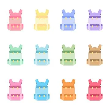 Cute Pastel School Backpack Set in 12 Colors Collection, Back to School Edu.. Ilustração Stock