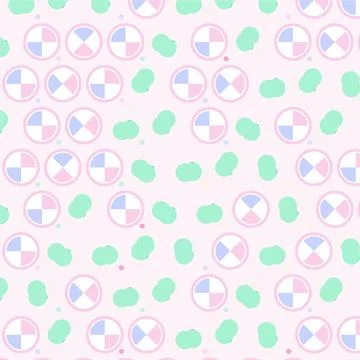 Cute pastel seamless pattern with geometric circles and organic shapes on p.. Stock Illustration