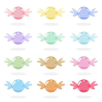 Cute pastel star candy vector set with colorful winged wrappers and star pa.. Stock Illustration