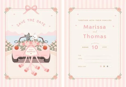 Cute pastel wedding save the date card with cats イラスト素材