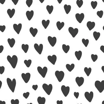Cute pattern with black hand drawn hearts Stock Illustration