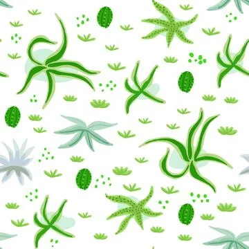 Cute pattern with cactuses and succulents on white in hand drawn style Stock Illustration
