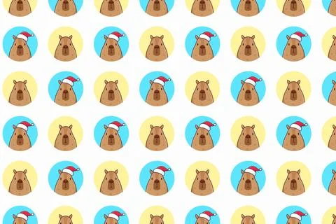 Cute pattern with capybaras. Vector Christmas illustration Stock Illustration