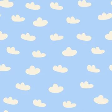 Cute pattern with clouds on light blue. Kids nursery pattern with clouds in hand 스톡 일러스트