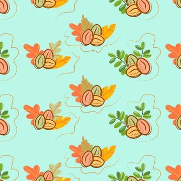 Cute pattern with coffee beans and rowan branches. Stock Illustration